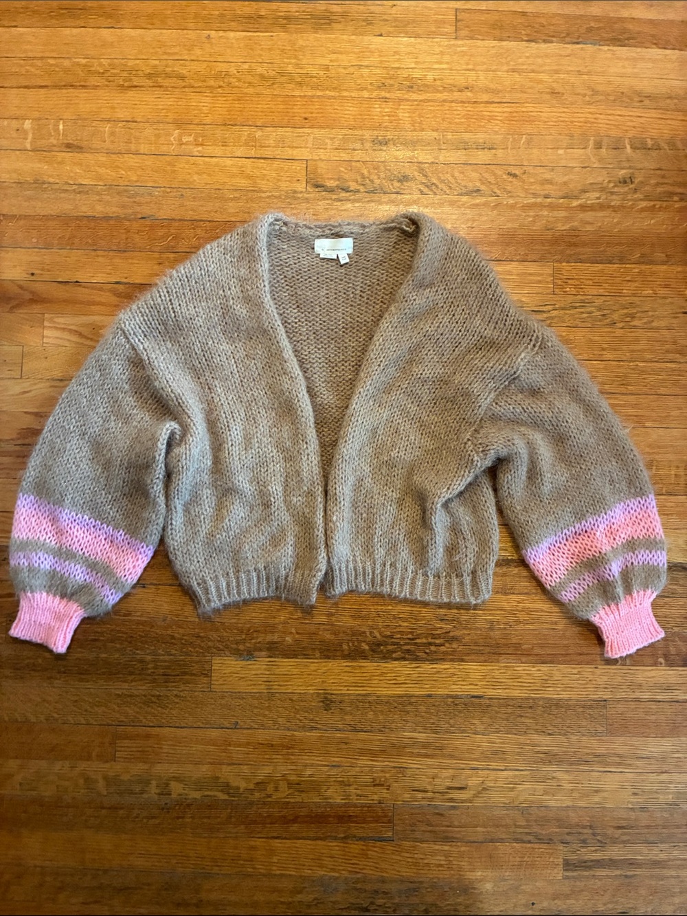 Anthropologie Chunky Oversized Cozy Sweater Cardigan with Pink Stripes OS